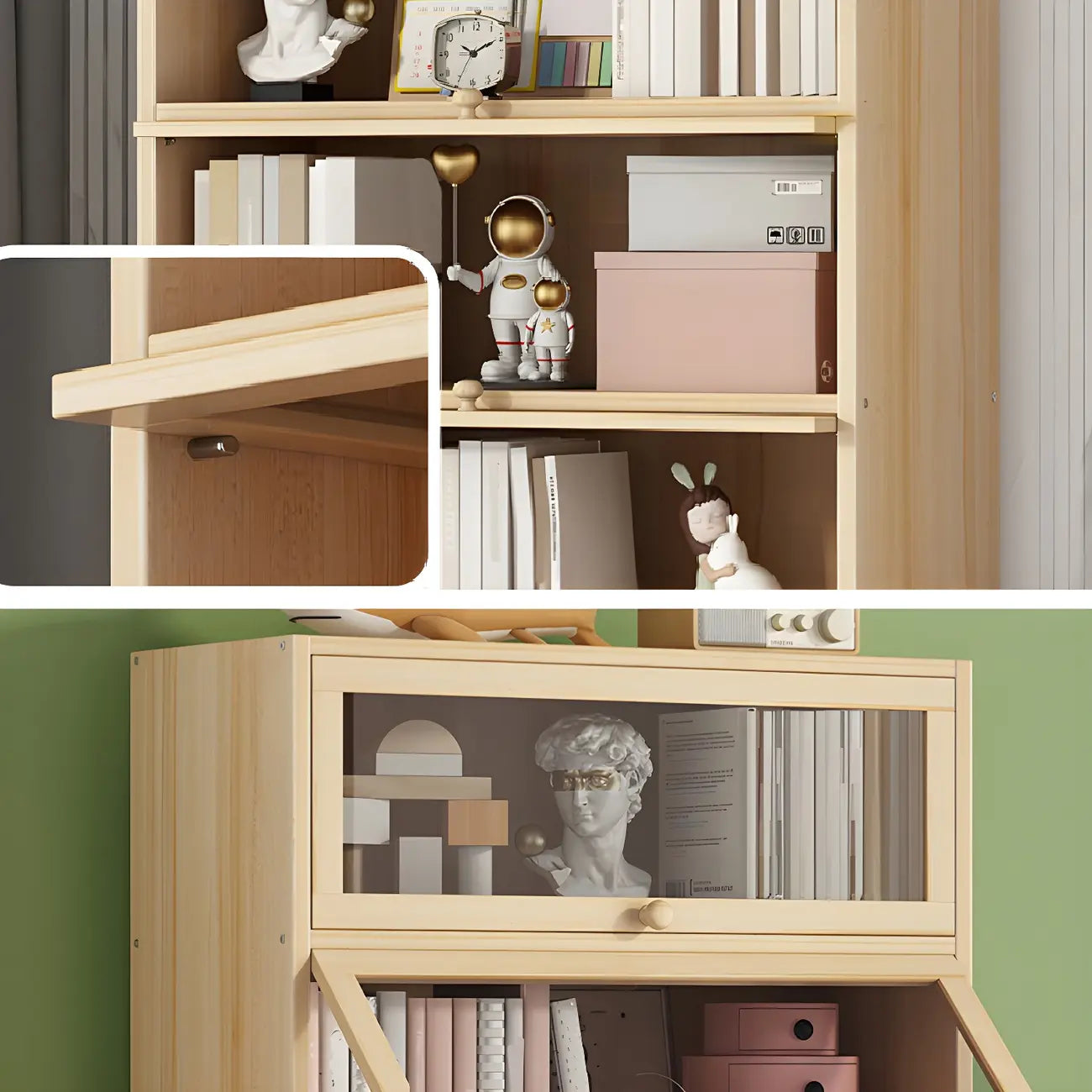 Classic Natural Wooden Display Cabinet with Acrylic Doors