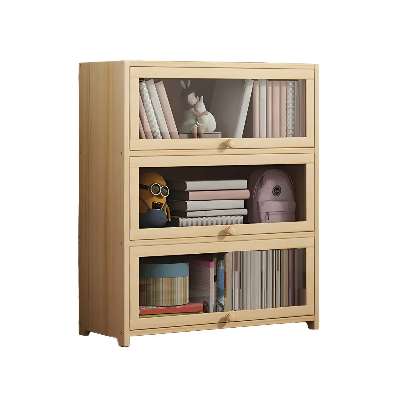 Classic Natural Wooden Display Cabinet with Acrylic Doors