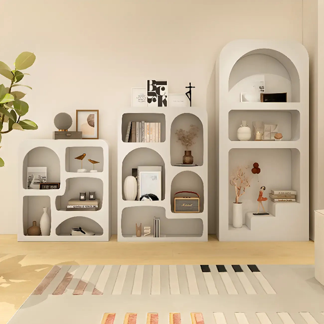 Modish Wooden Cabinets for Living Room with Exterior Shelf