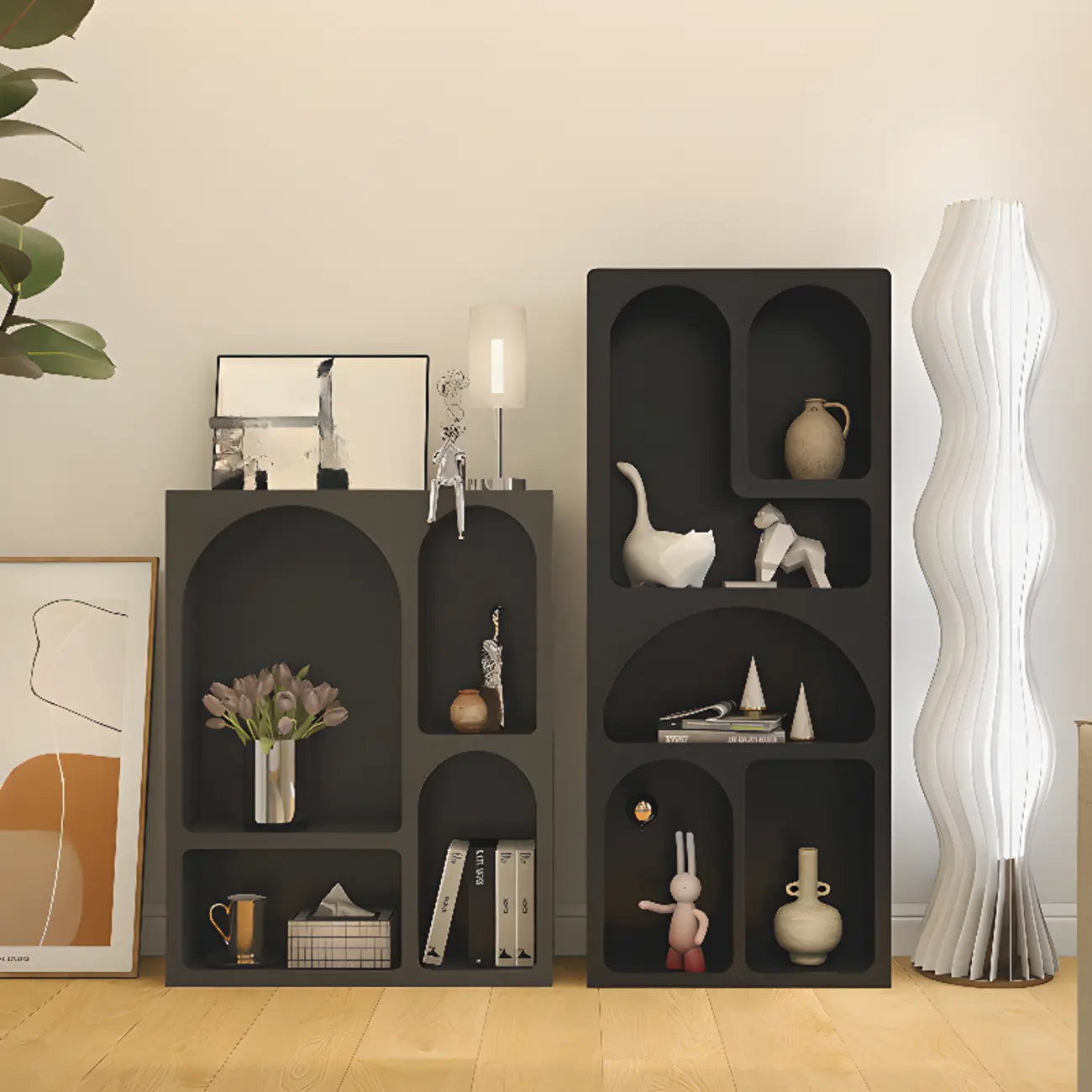 Modish Wooden Cabinets for Living Room with Exterior Shelf