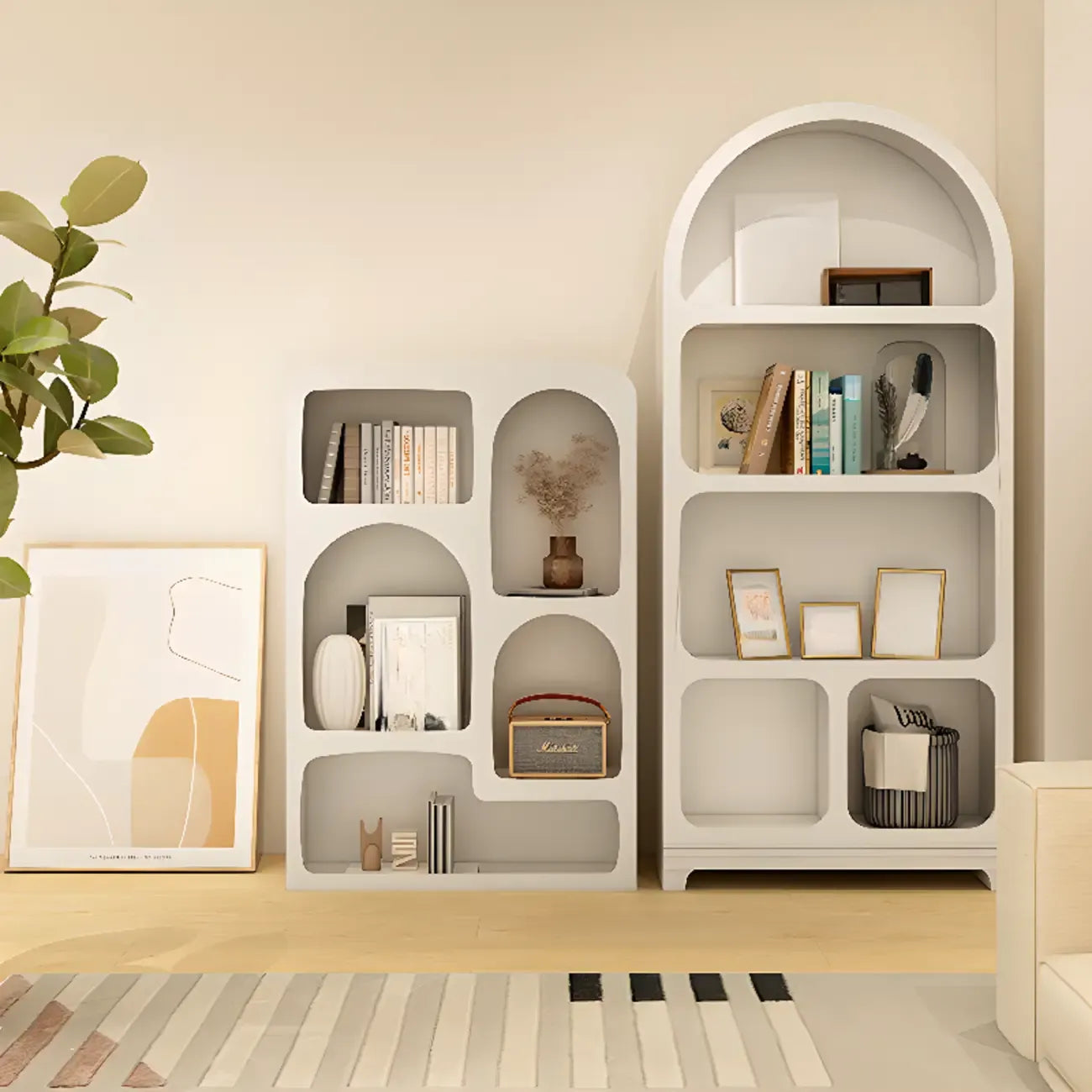 Modish Wooden Cabinets for Living Room with Exterior Shelf