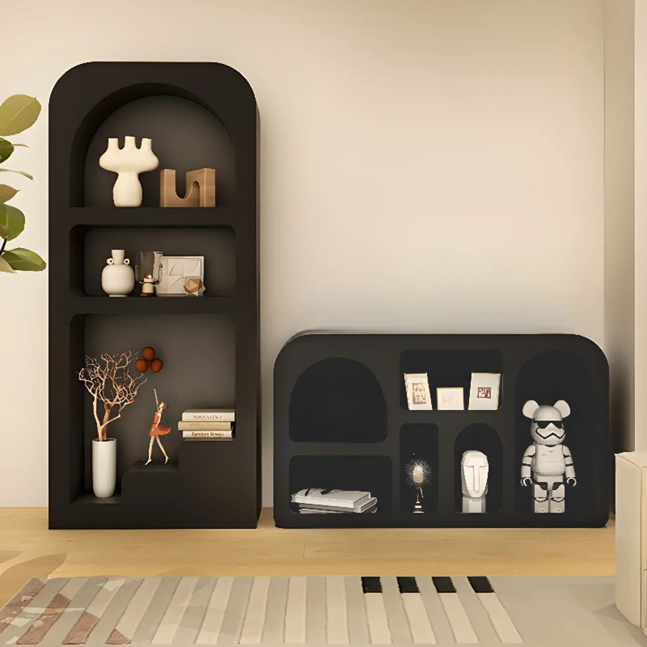 Modish Wooden Cabinets for Living Room with Exterior Shelf