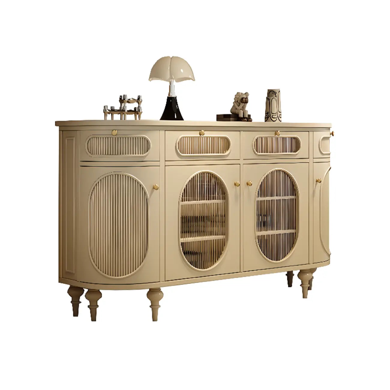 55 L French White/Black Oval Sideboard Cabinet with Glass Doors