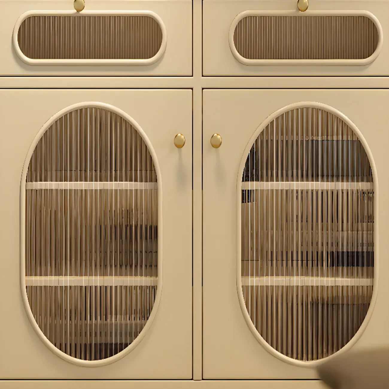 55 L French White/Black Oval Sideboard Cabinet with Glass Doors