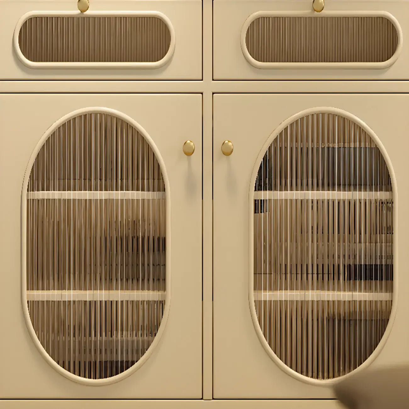 55 L French White/Black Oval Sideboard Cabinet with Glass Doors