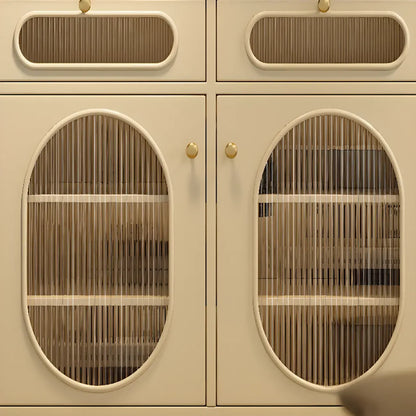 55 L French White/Black Oval Sideboard Cabinet with Glass Doors