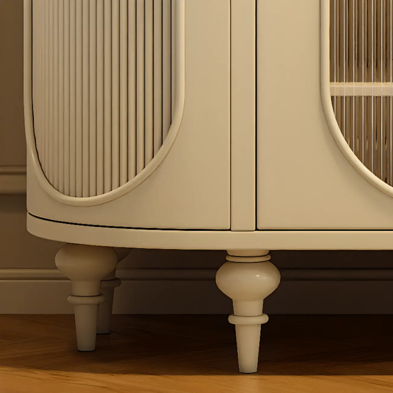 55 L French White/Black Oval Sideboard Cabinet with Glass Doors