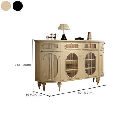 55 L French White/Black Oval Sideboard Cabinet with Glass Doors