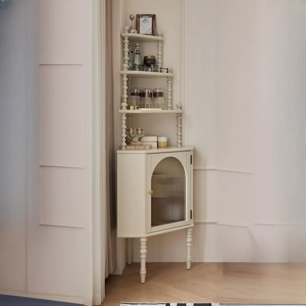 Versatile Wooden Corner Cabinet with Glass Door &  3 Tier Shelf