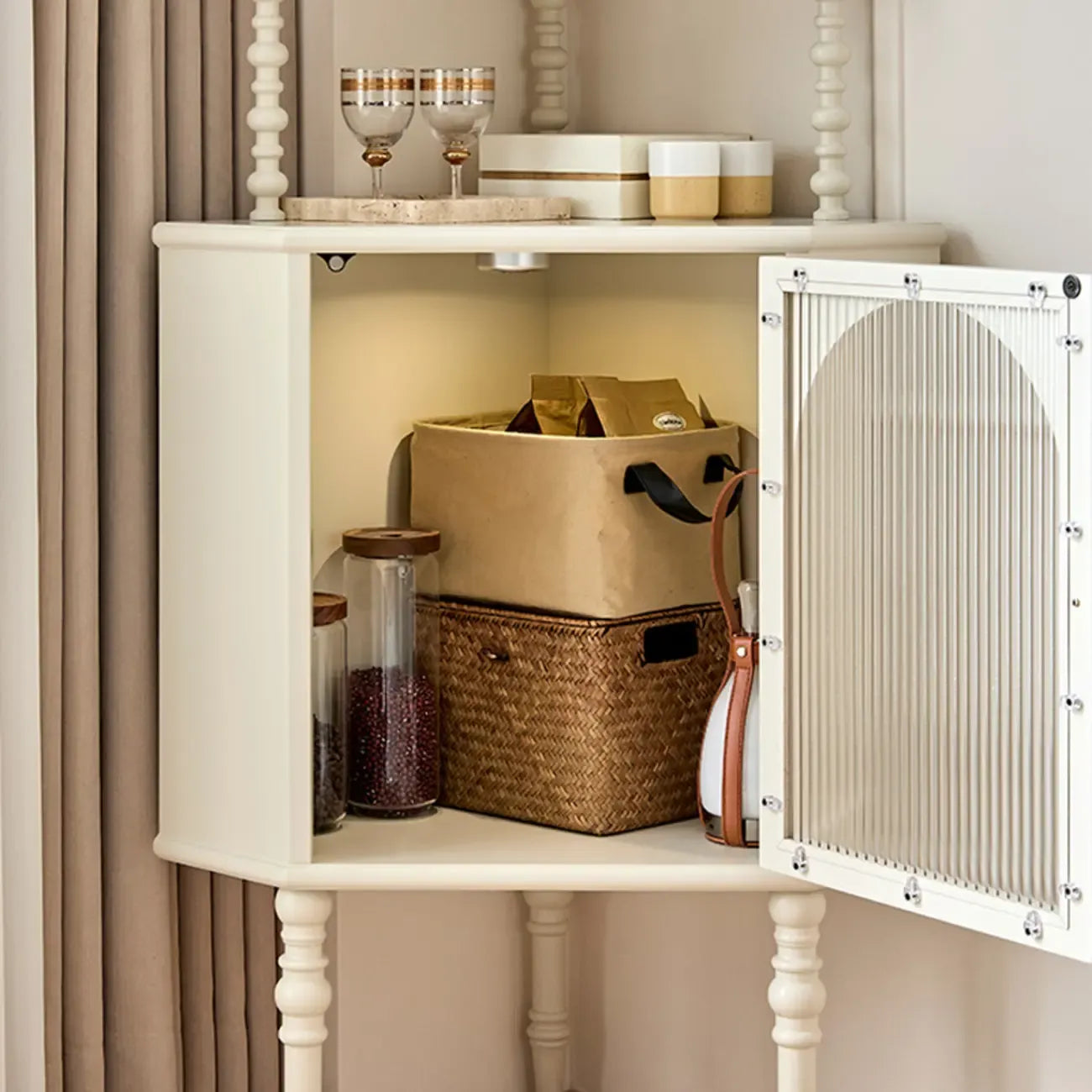 Versatile Wooden Corner Cabinet with Glass Door &  3 Tier Shelf