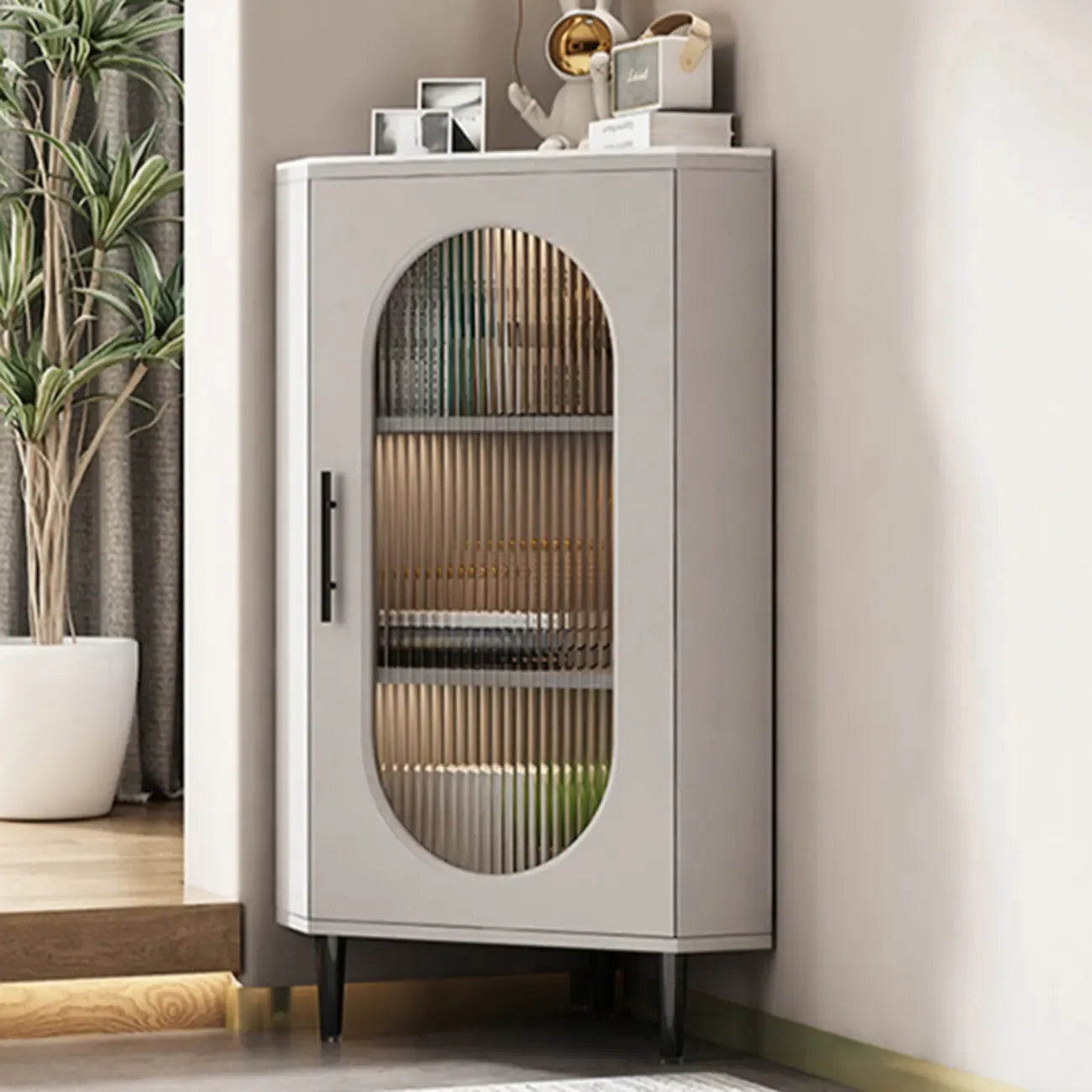 Freestanding Indoor Corner Cabinet with Glass Door and Light