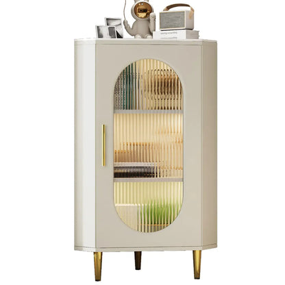 Freestanding Indoor Corner Cabinet with Glass Door and Light