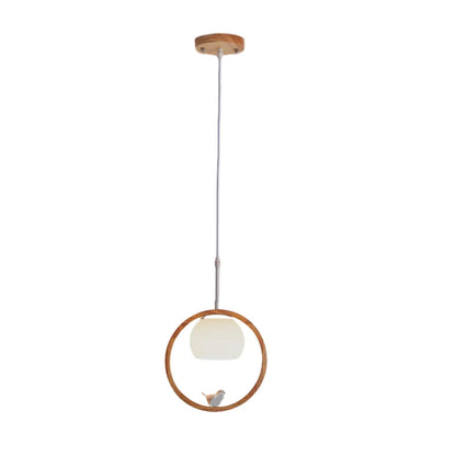 Designer Wooden Ring LED Pendant Light with Glass Shade for Home Decor