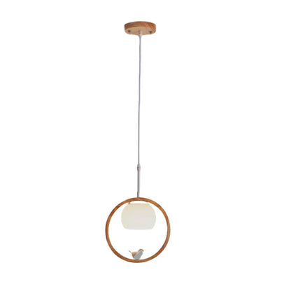Designer Wooden Ring LED Pendant Light with Glass Shade for Home Decor