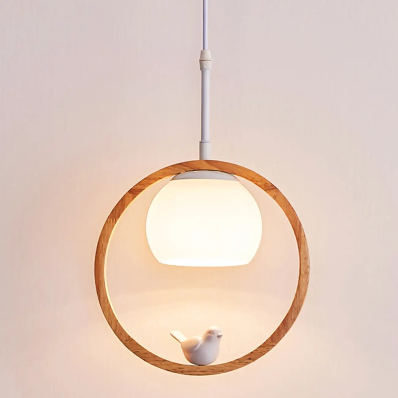 Designer Wooden Ring LED Pendant Light with Glass Shade for Home Decor