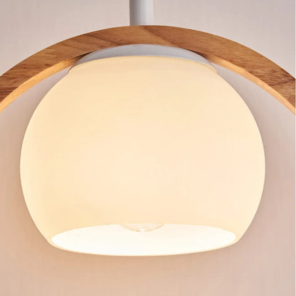 Designer Wooden Ring LED Pendant Light with Glass Shade for Home Decor