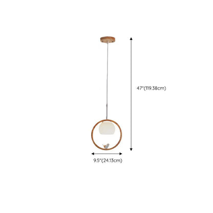 Designer Wooden Ring LED Pendant Light with Glass Shade for Home Decor