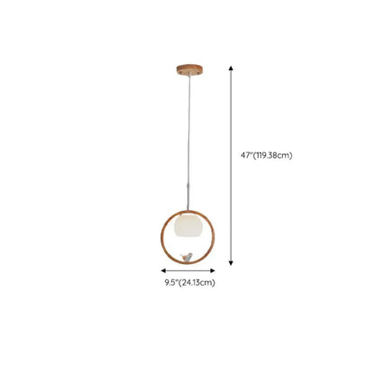Designer Wooden Ring LED Pendant Light with Glass Shade for Home Decor