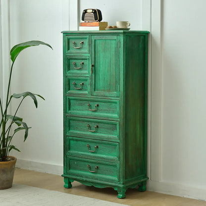 Rustic Wooden Yellow Storage Cabinet with Drawer Rings
