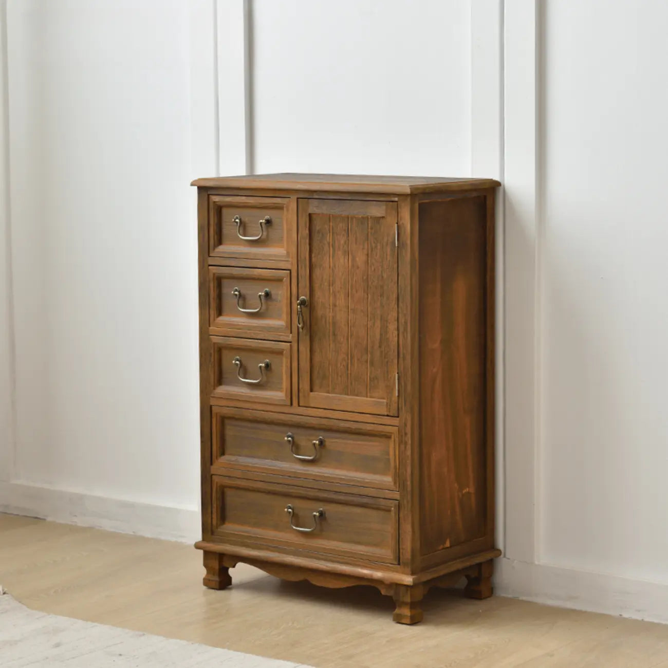 Rustic Wooden Yellow Storage Cabinet with Drawer Rings
