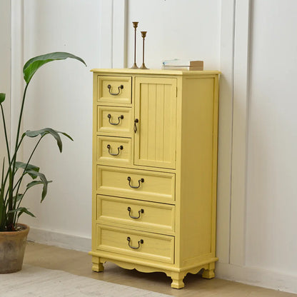 Rustic Wooden Yellow Storage Cabinet with Drawer Rings