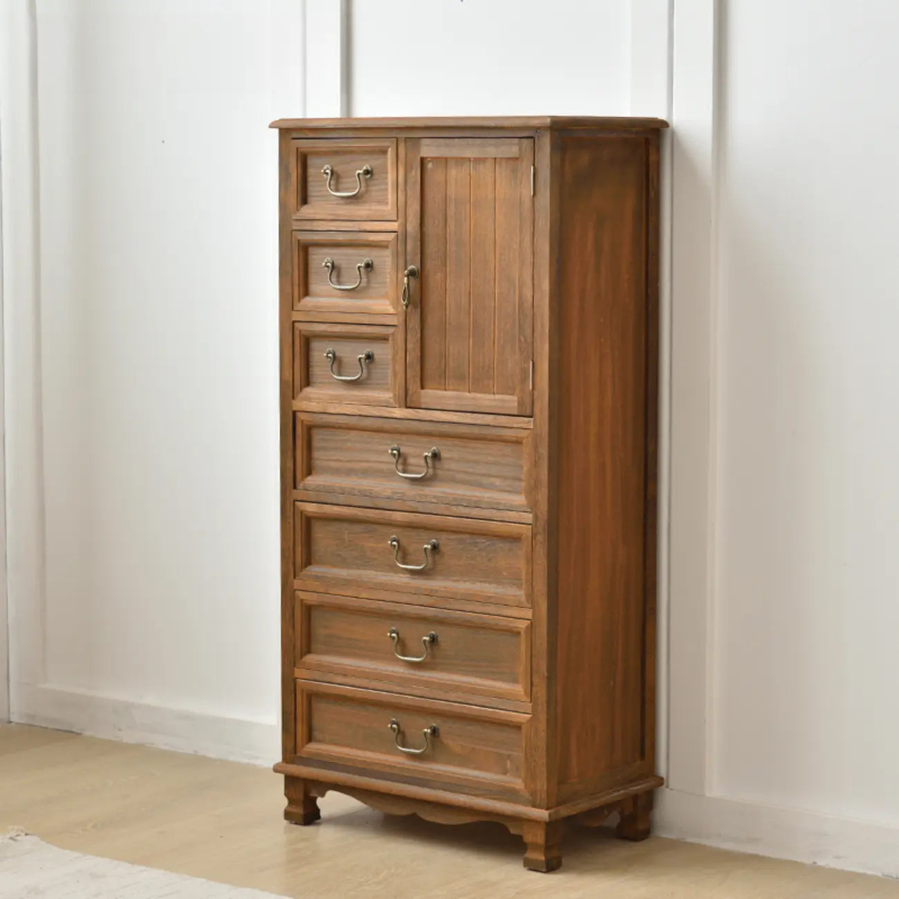 Rustic Wooden Yellow Storage Cabinet with Drawer Rings