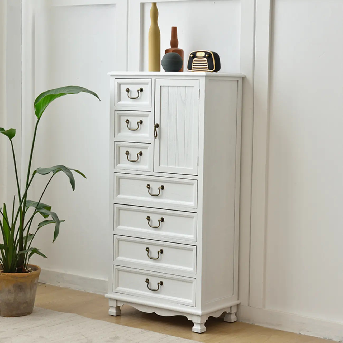 Rustic Wooden Yellow Storage Cabinet with Drawer Rings