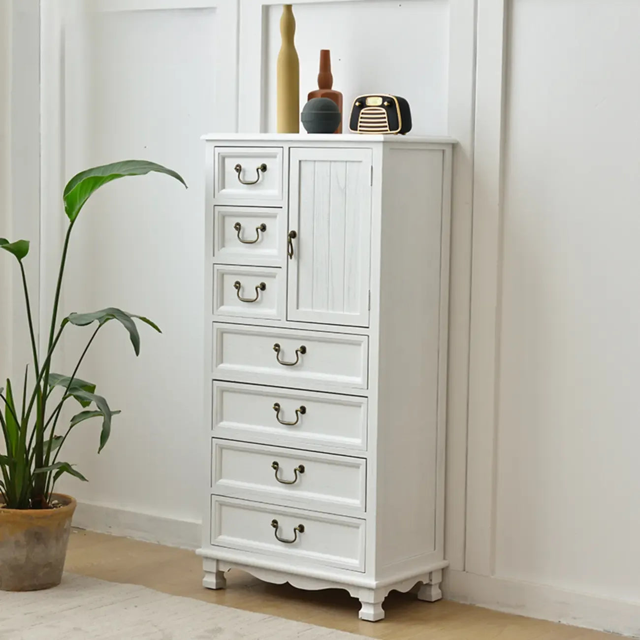 Rustic Wooden Yellow Storage Cabinet with Drawer Rings