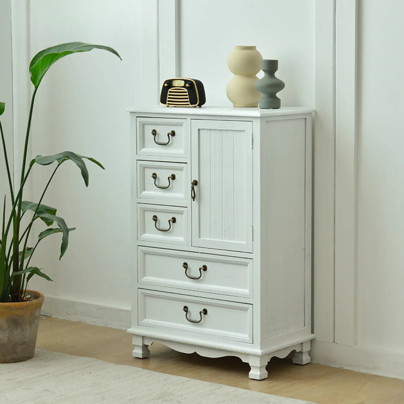 Rustic Wooden Yellow Storage Cabinet with Drawer Rings