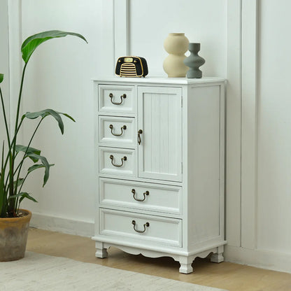 Rustic Wooden Yellow Storage Cabinet with Drawer Rings