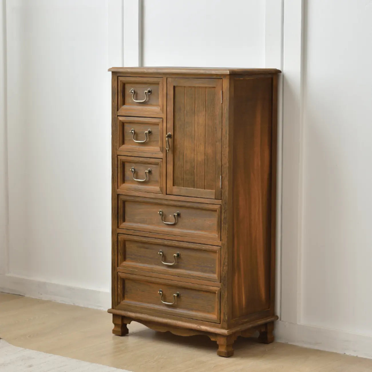 Rustic Wooden Yellow Storage Cabinet with Drawer Rings