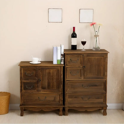 Rustic Wooden Yellow Storage Cabinet with Drawer Rings