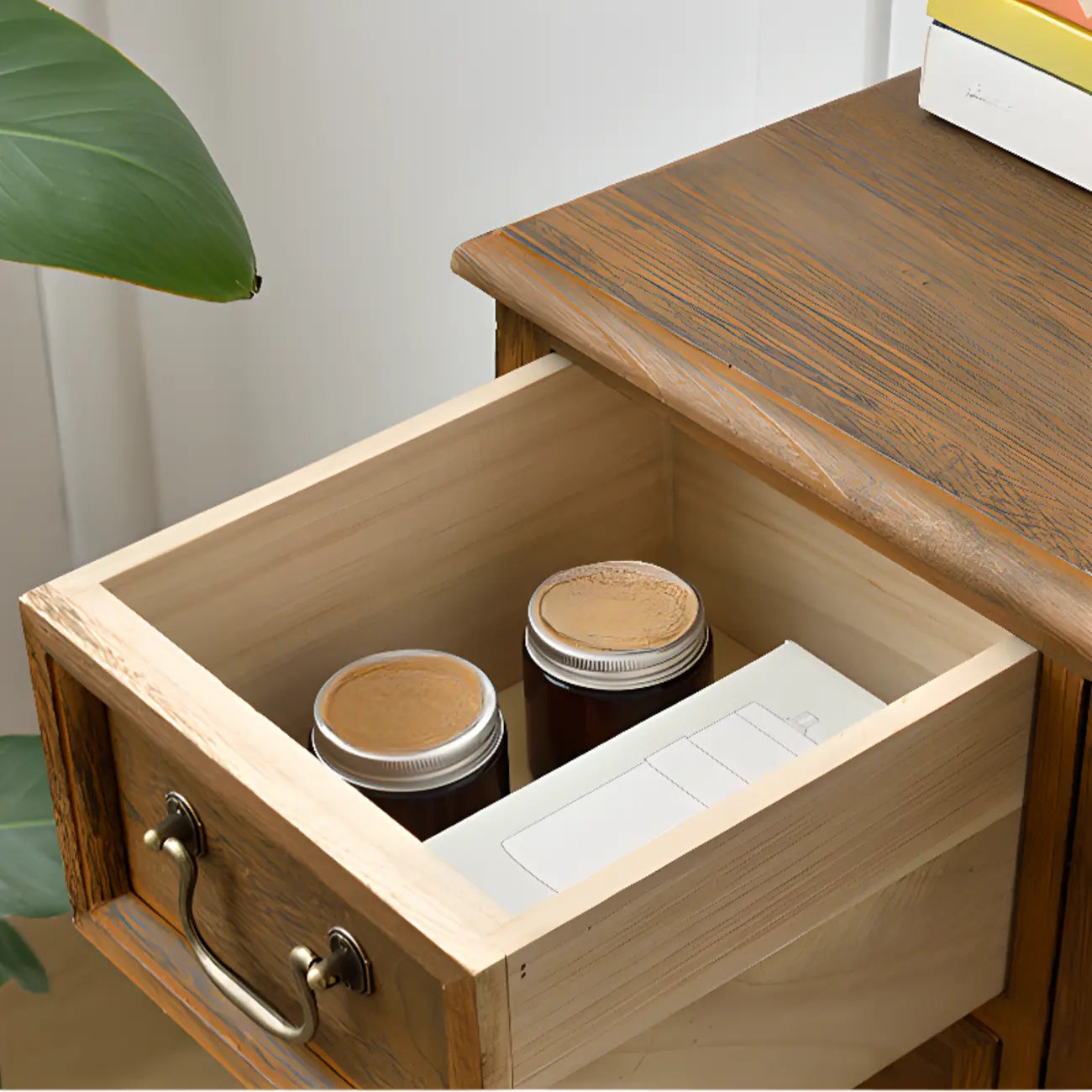 Rustic Wooden Yellow Storage Cabinet with Drawer Rings