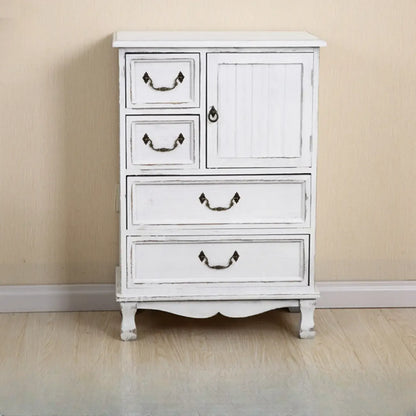 Rustic Wooden Yellow Storage Cabinet with Drawer Rings