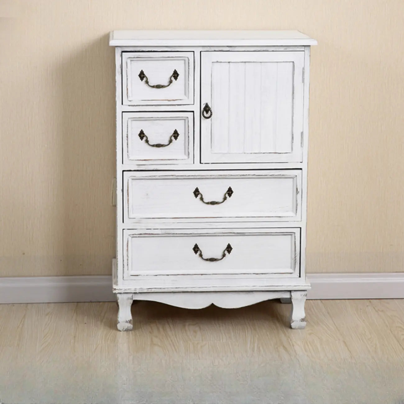 Rustic Wooden Yellow Storage Cabinet with Drawer Rings