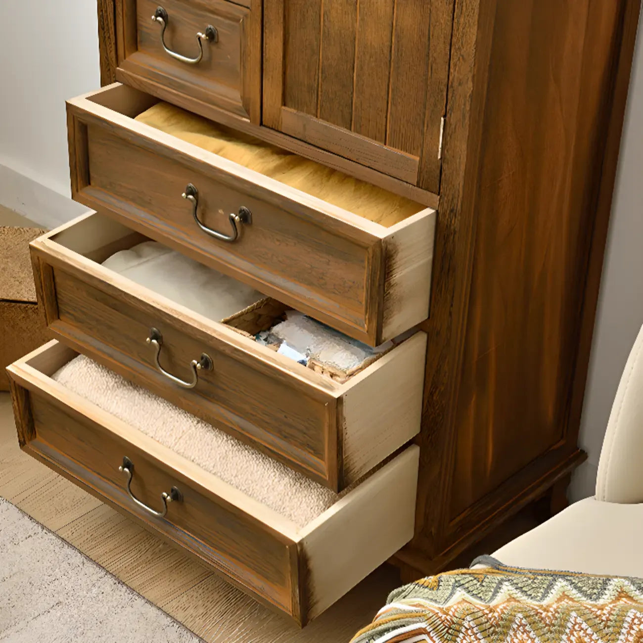 Rustic Wooden Yellow Storage Cabinet with Drawer Rings