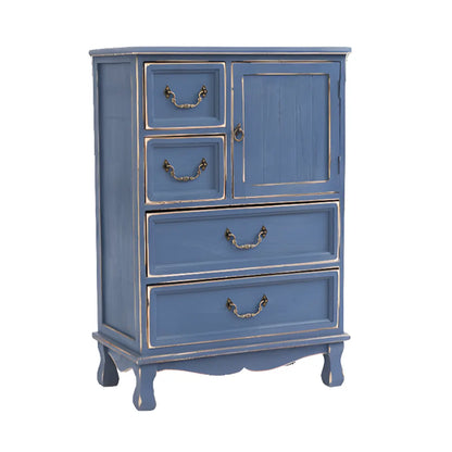 Rustic Wooden Yellow Storage Cabinet with Drawer Rings
