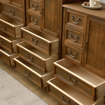 Rustic Wooden Yellow Storage Cabinet with Drawer Rings