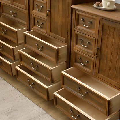 Rustic Wooden Yellow Storage Cabinet with Drawer Rings