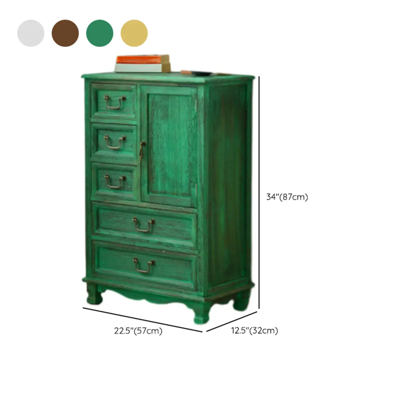 Rustic Wooden Yellow Storage Cabinet with Drawer Rings
