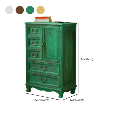 Rustic Wooden Yellow Storage Cabinet with Drawer Rings