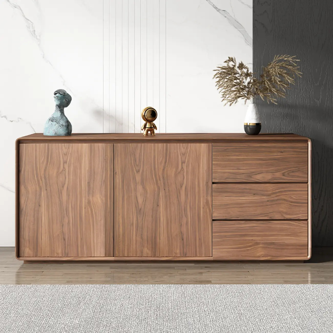 Large Cocoa Wooden Storage Cabinet with Drawers & Doors