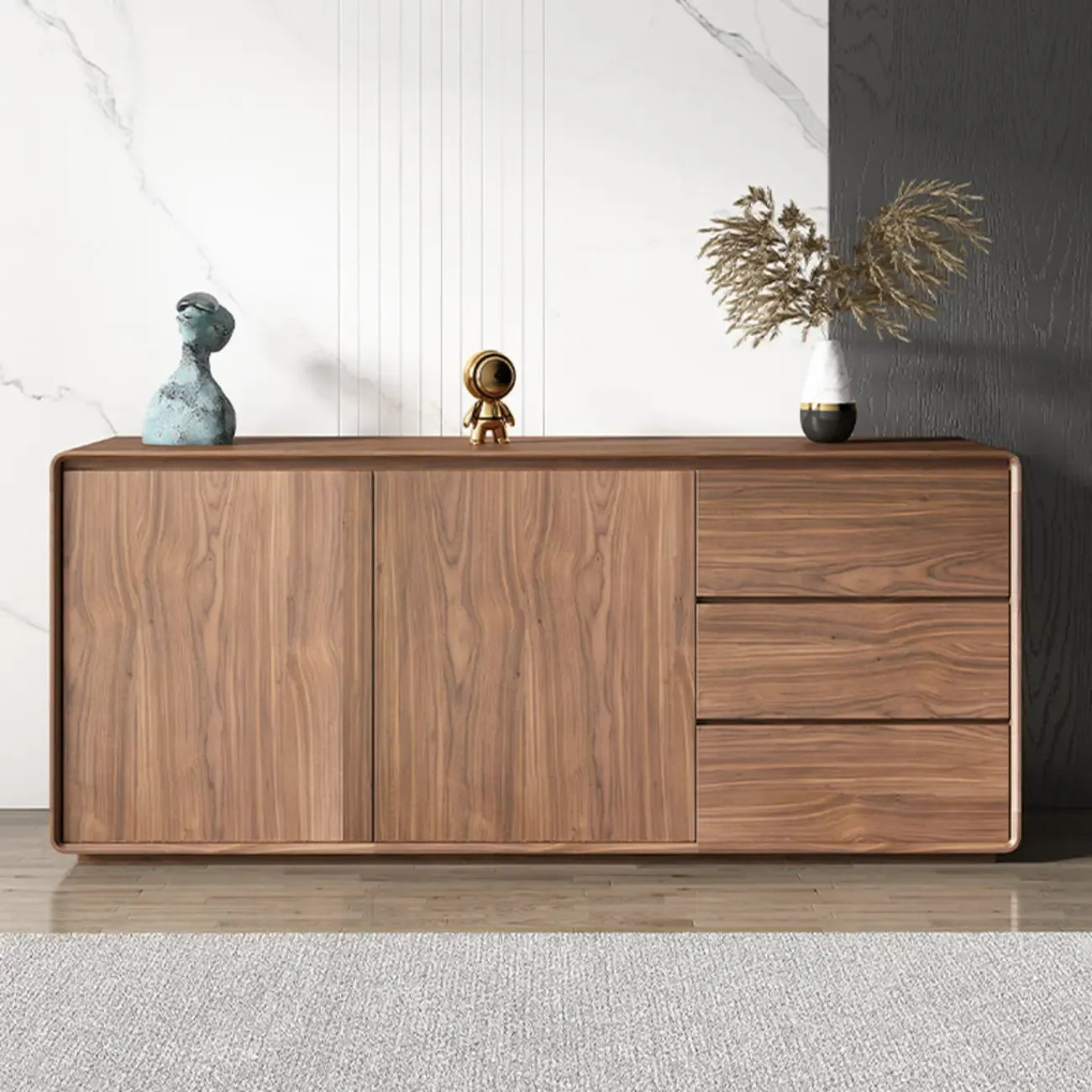 Large Cocoa Wooden Storage Cabinet with Drawers & Doors