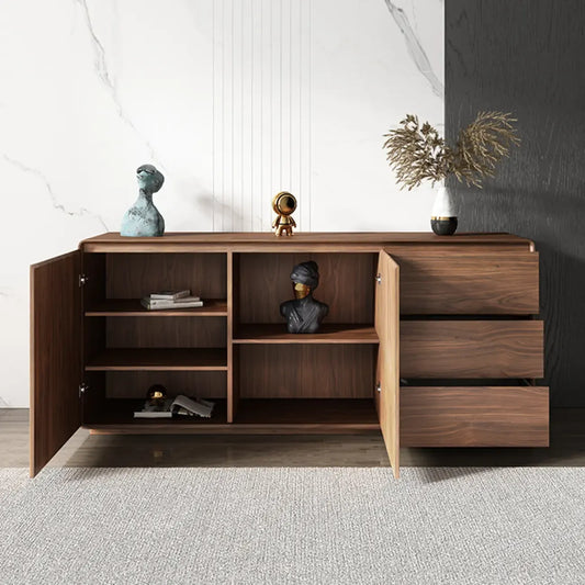 Large Cocoa Wooden Storage Cabinet with Drawers & Doors