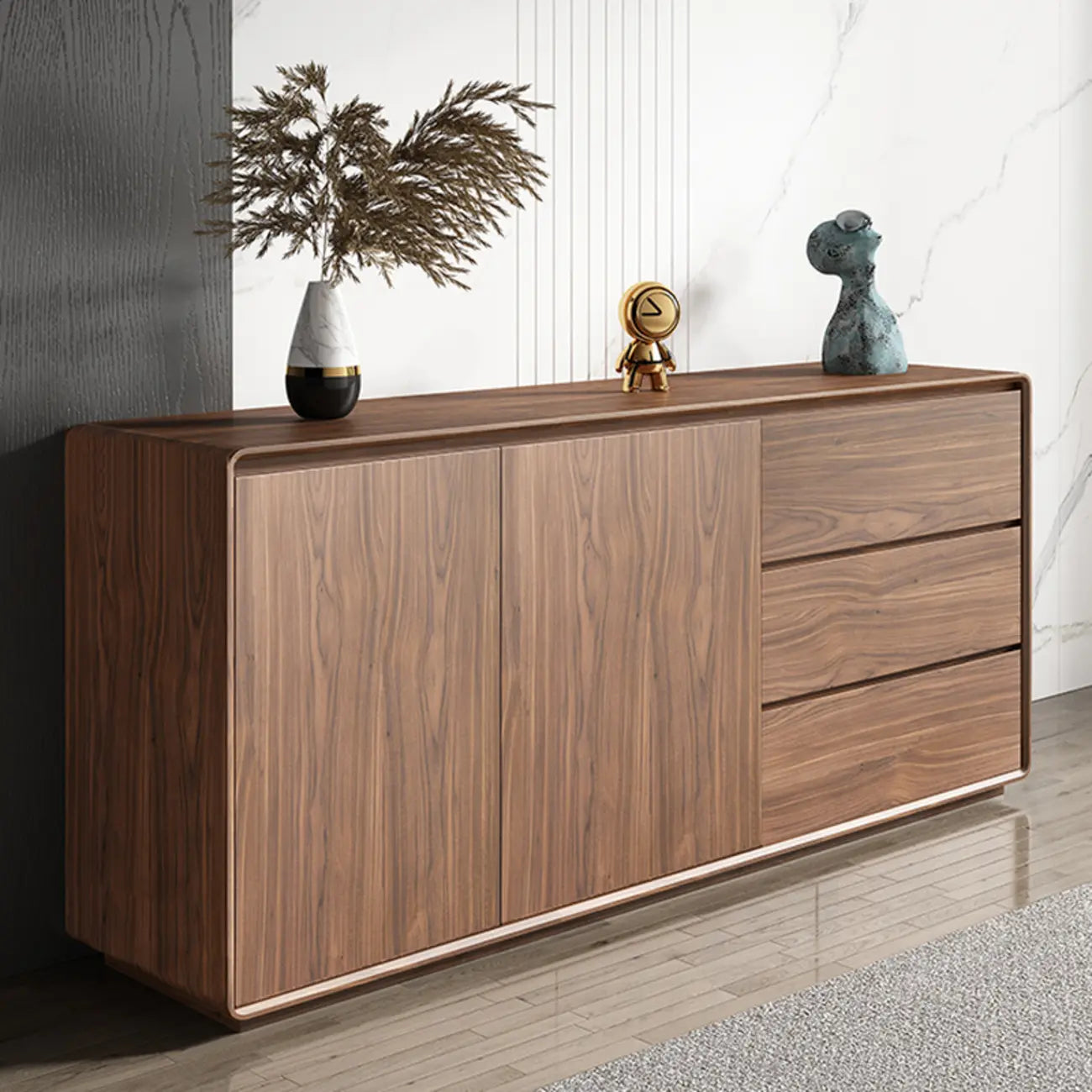 Large Cocoa Wooden Storage Cabinet with Drawers & Doors