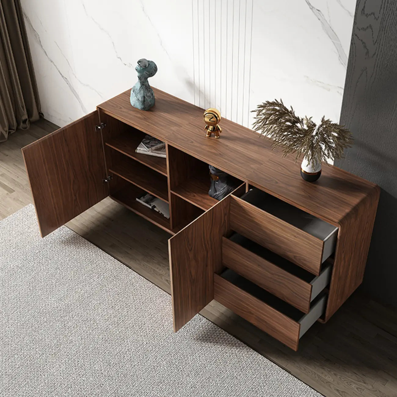 Large Cocoa Wooden Storage Cabinet with Drawers & Doors