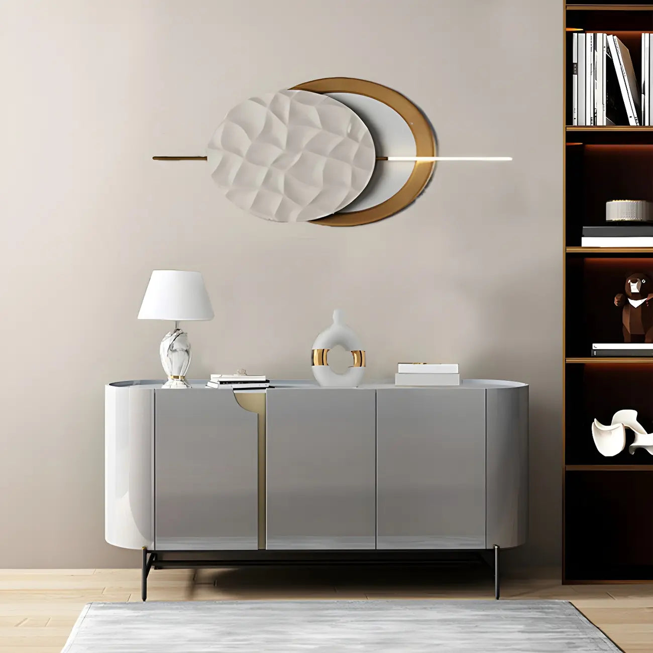 Minimalist Wooden Buffet Table with Storage in Grey
