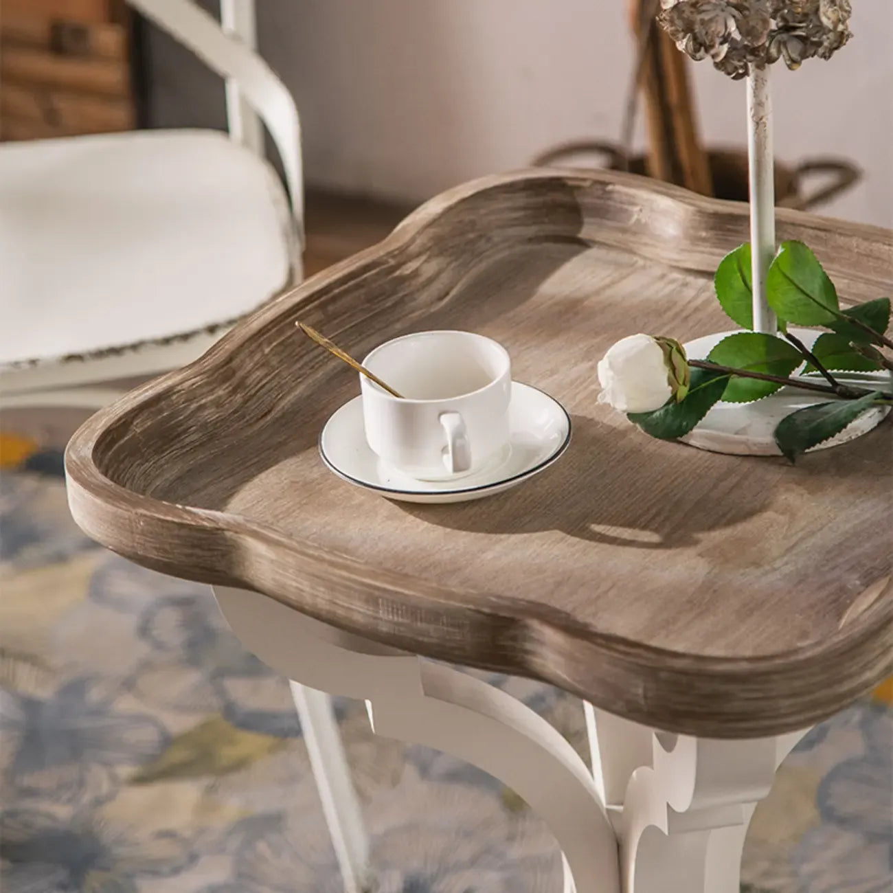 Rustic Wood Accent Side Table with Tray Top for Living Room
