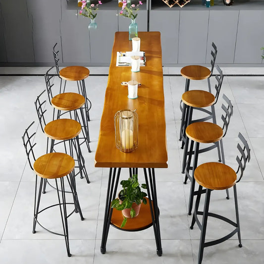 Elegant Solid Wood Bar Set with Stylish Stools for Home