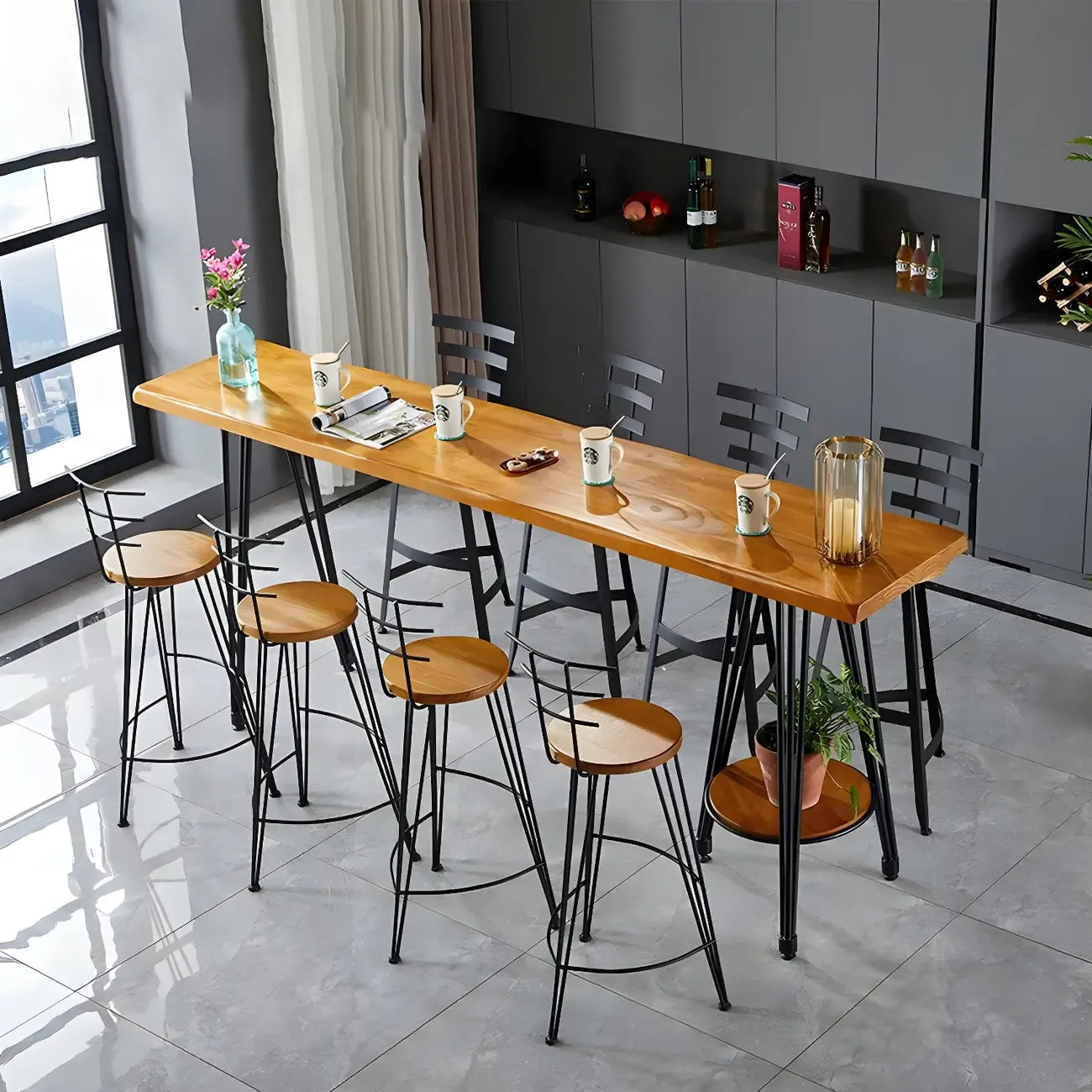 Elegant Solid Wood Bar Set with Stylish Stools for Home